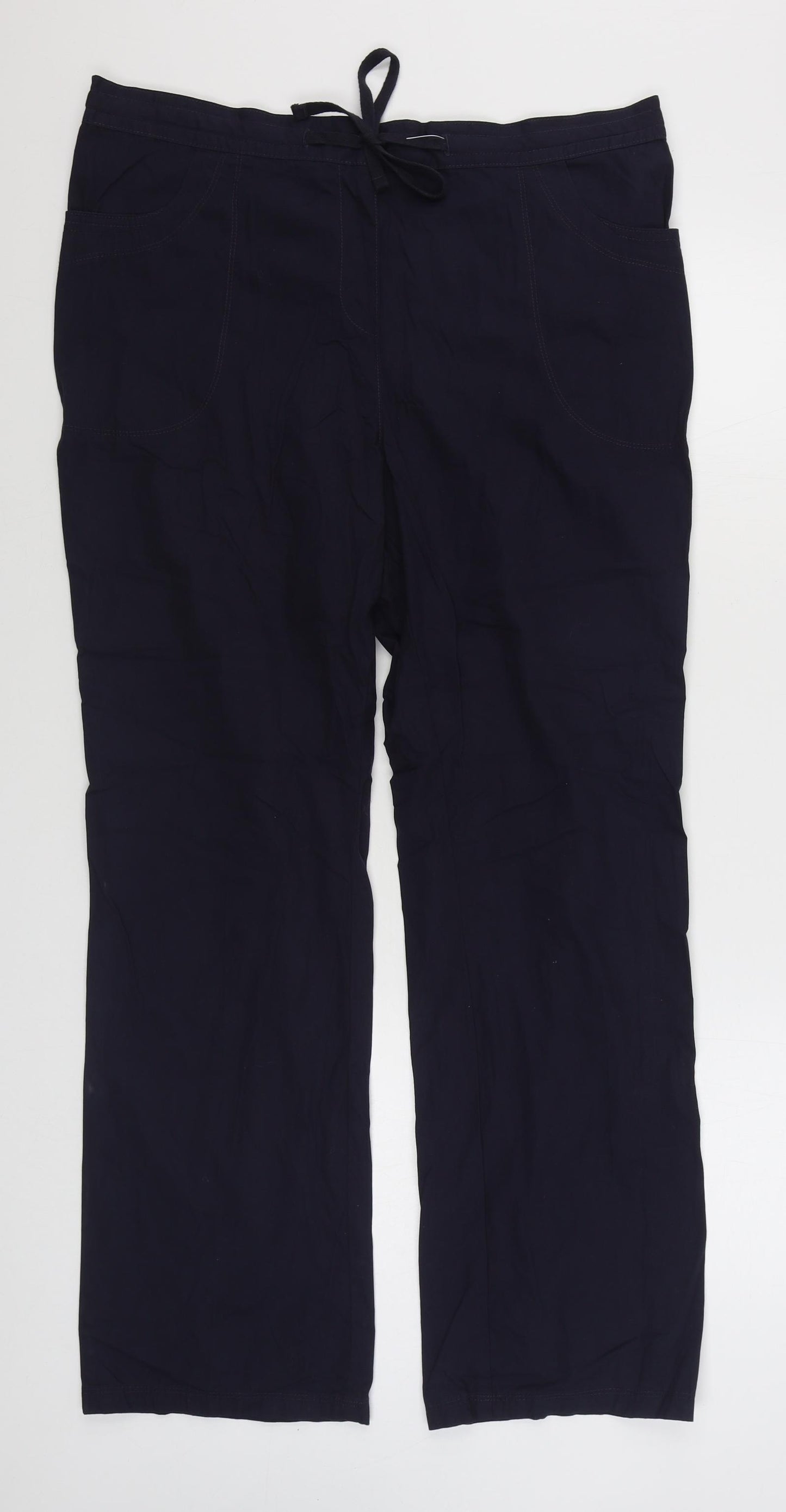 Marks and Spencer Womens Blue  Cotton Cargo Trousers Size 16 L30 in Regular Zip