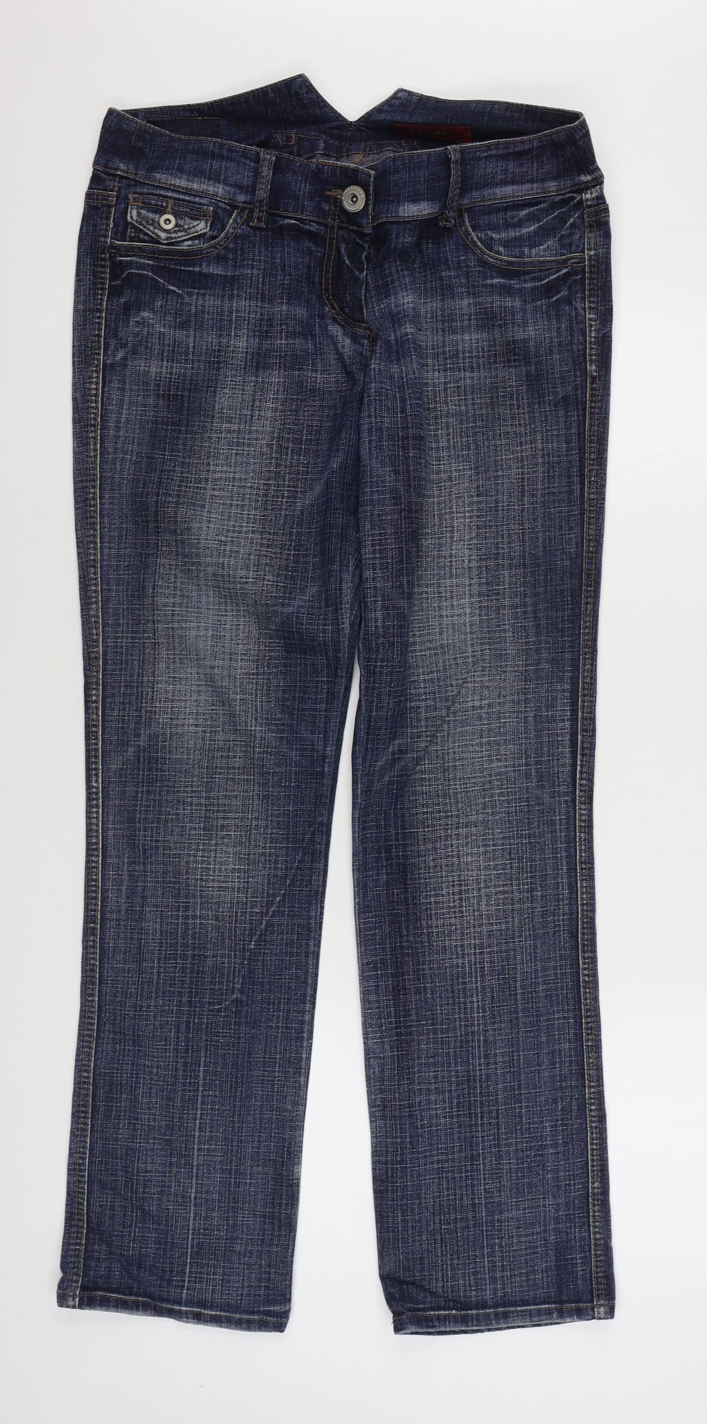 River Island Womens Blue  Cotton Straight Jeans Size 14 L32 in Regular Zip