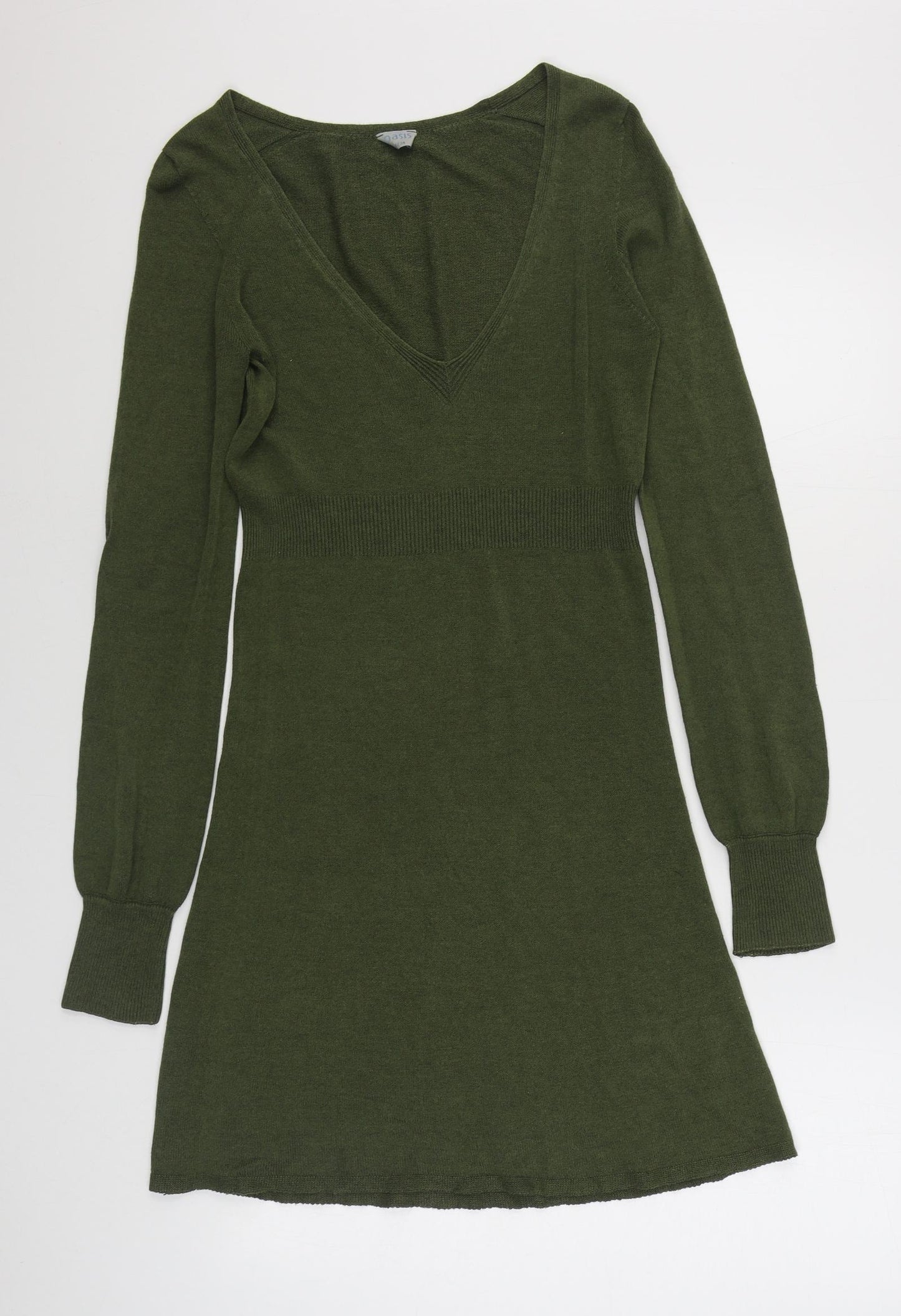 Oasis Womens Green  Viscose Jumper Dress  Size 8  V-Neck Pullover