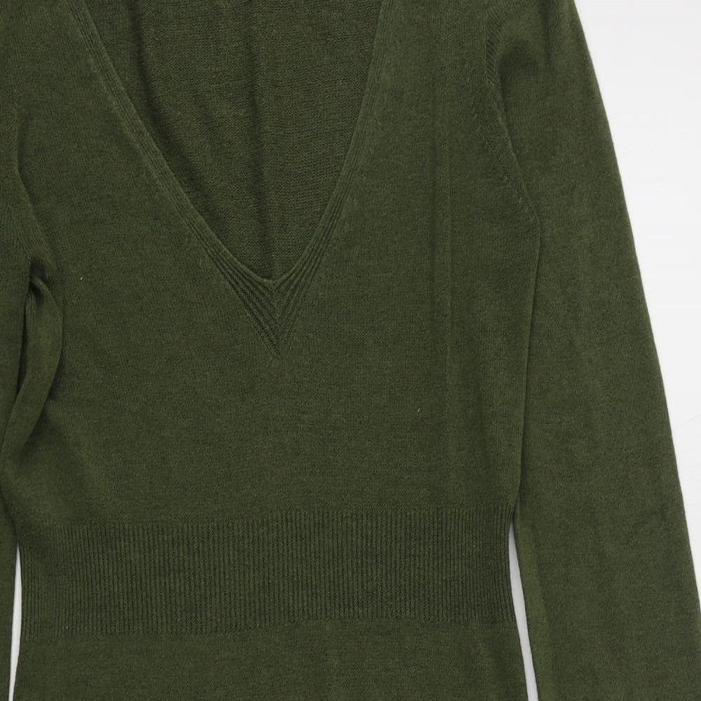 Oasis Womens Green  Viscose Jumper Dress  Size 8  V-Neck Pullover