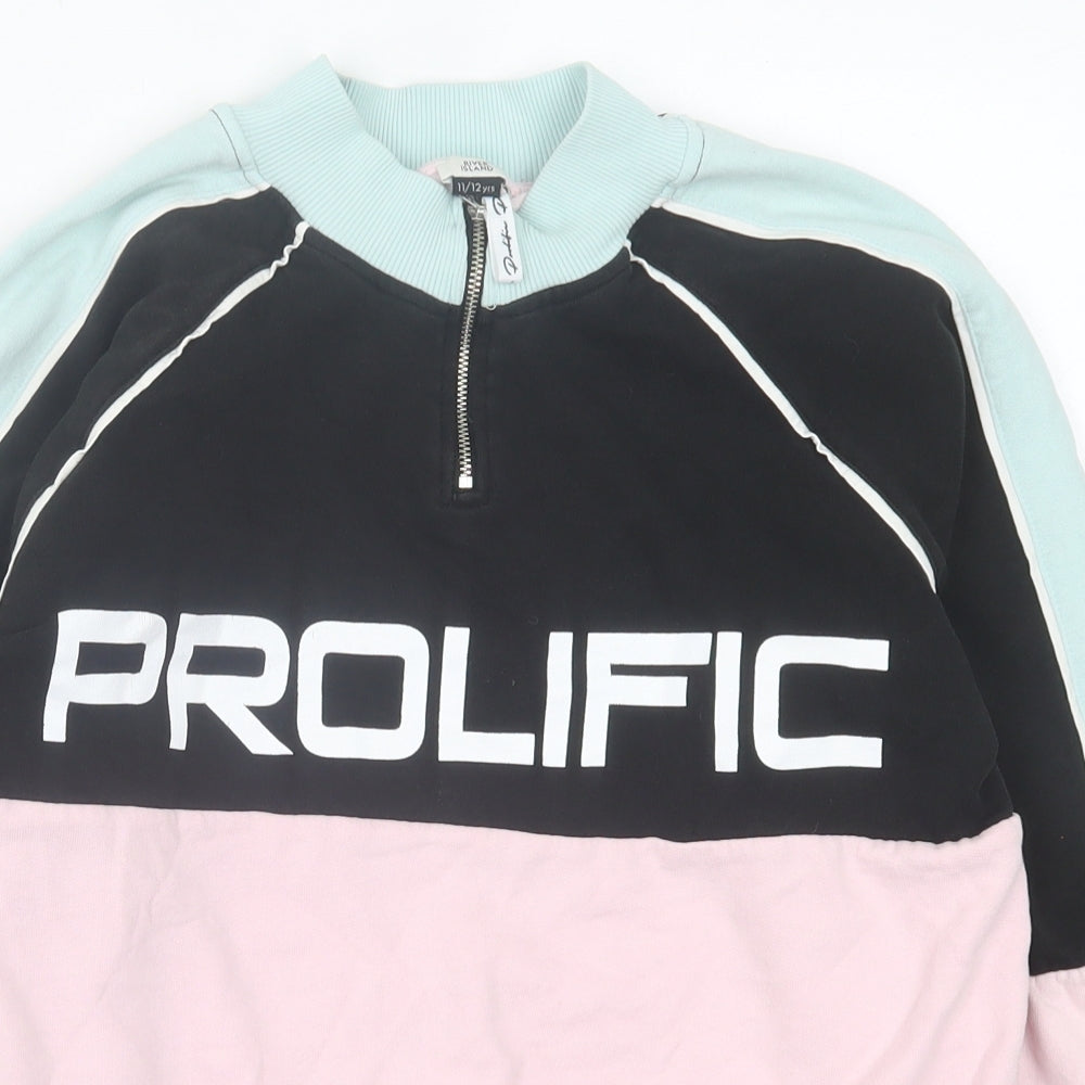 River Island Girls Pink Striped Cotton Pullover Sweatshirt Size 11-12 Years  Zip