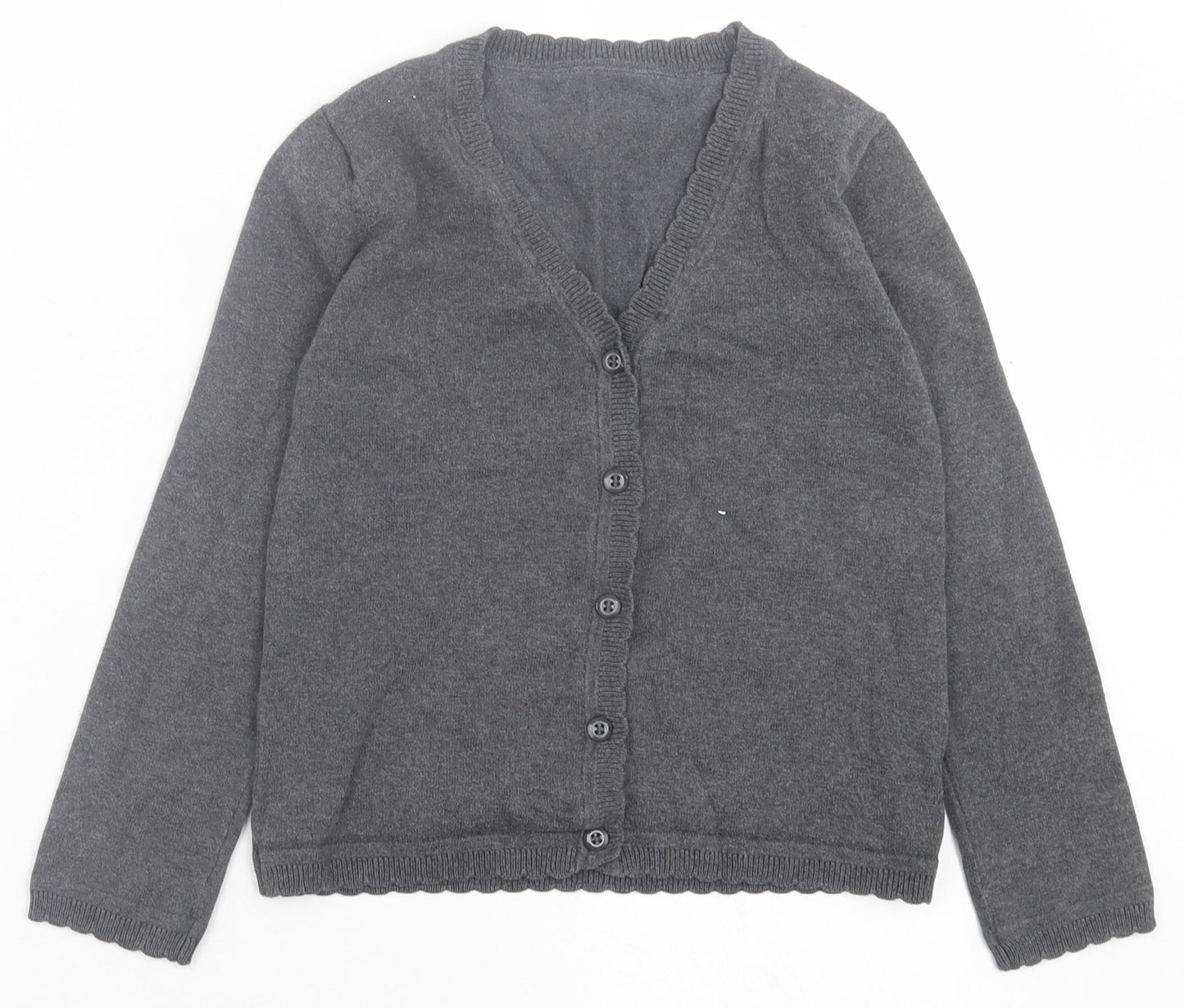 School life Girls Grey V-Neck  Cotton Cardigan Jumper Size 8-9 Years  Button - School Wear