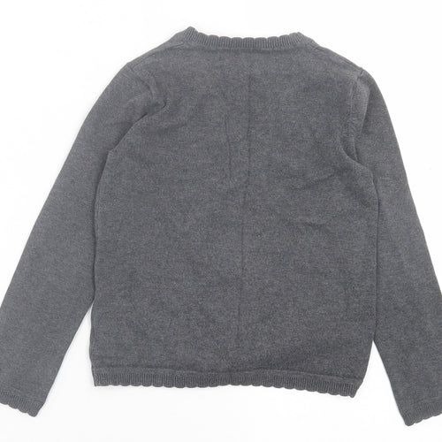 School life Girls Grey V-Neck  Cotton Cardigan Jumper Size 8-9 Years  Button - School Wear