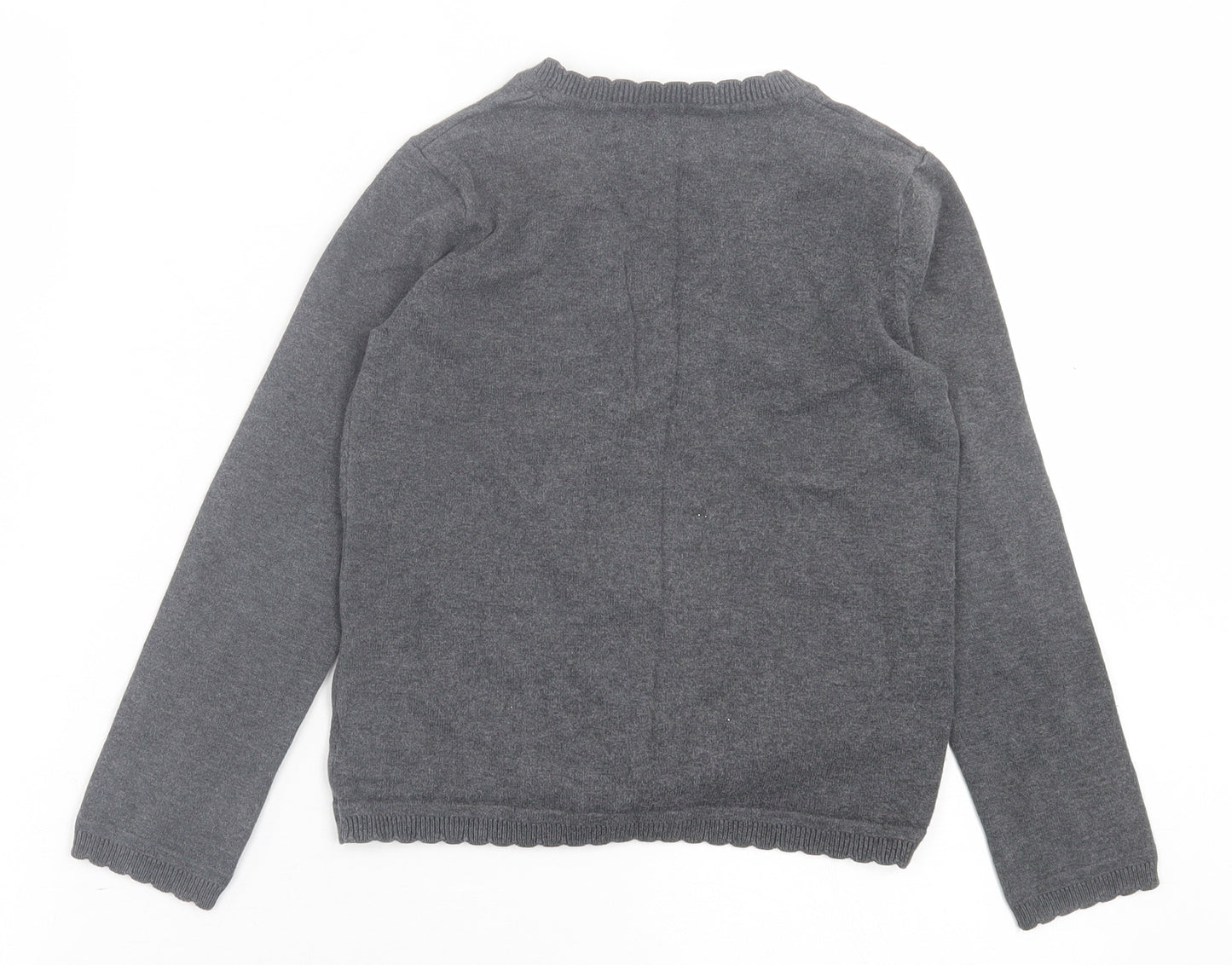 School life Girls Grey V-Neck  Cotton Cardigan Jumper Size 8-9 Years  Button - School Wear