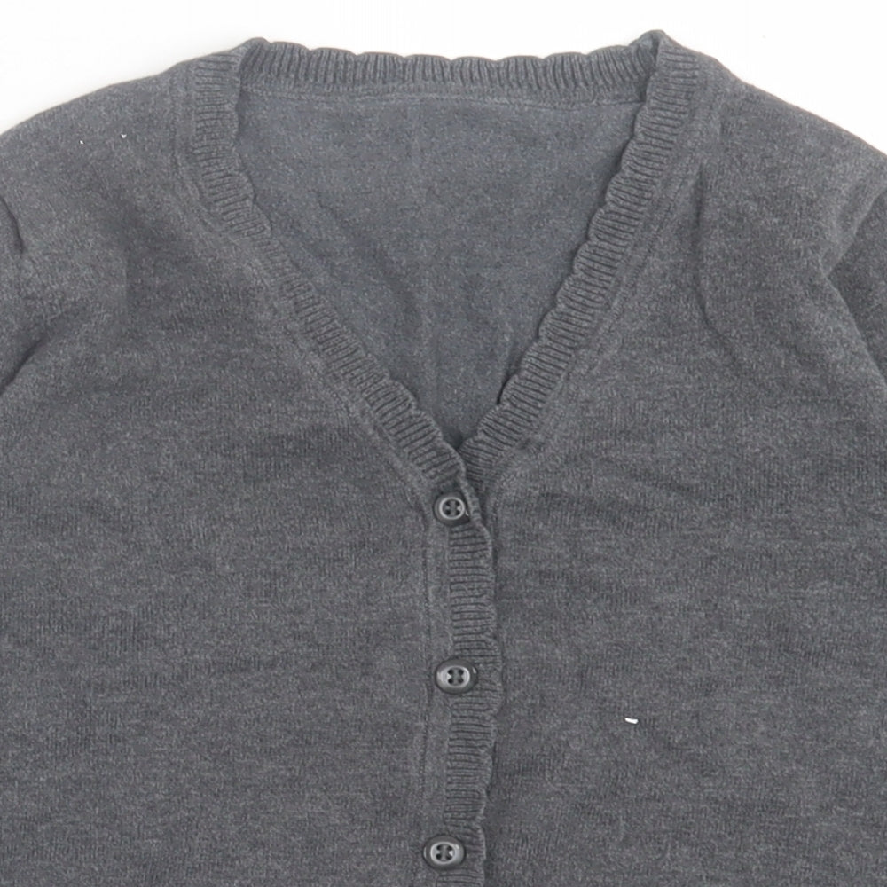 School life Girls Grey V-Neck  Cotton Cardigan Jumper Size 8-9 Years  Button - School Wear