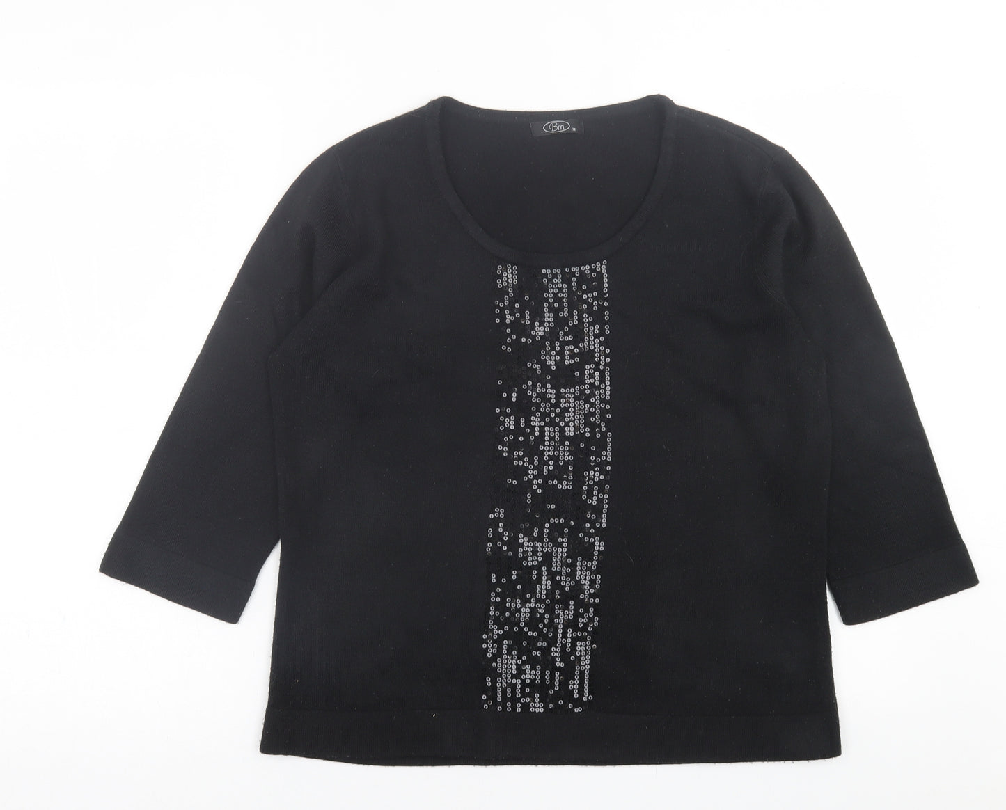 bm  Womens Black Crew Neck  Acrylic Pullover Jumper Size M