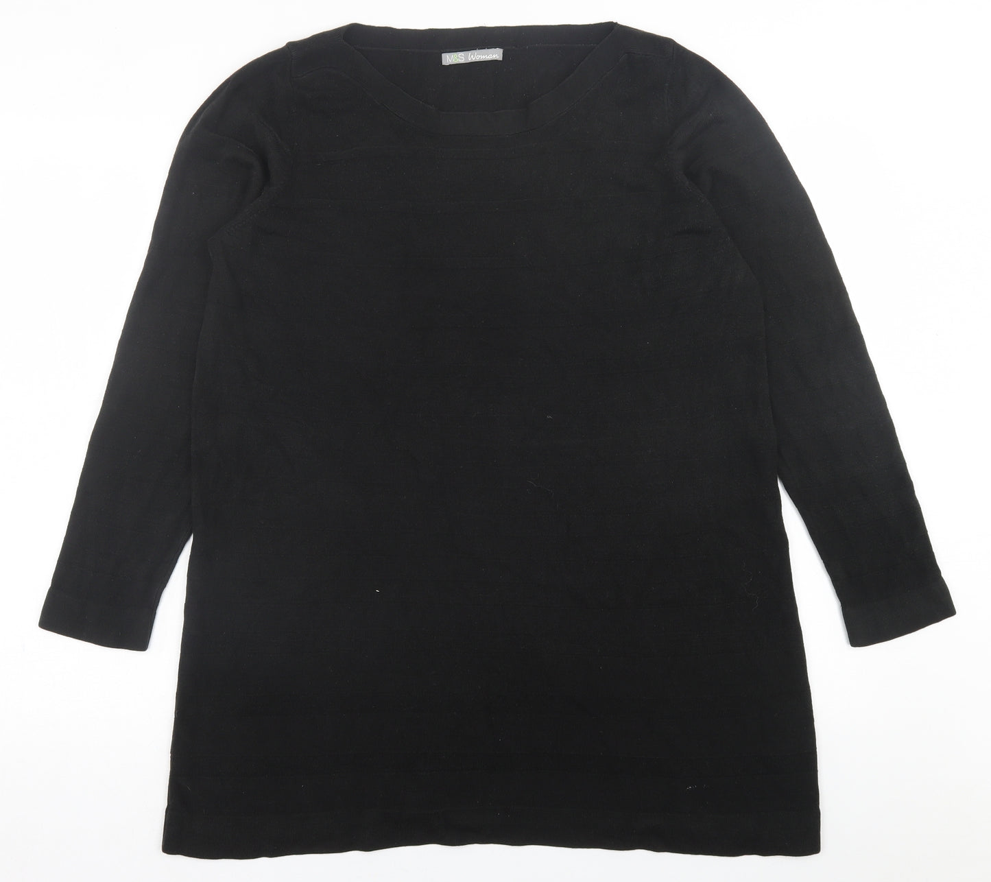 marks and Womens Black Striped Acrylic Jumper Dress  Size 18  Boat Neck Pullover