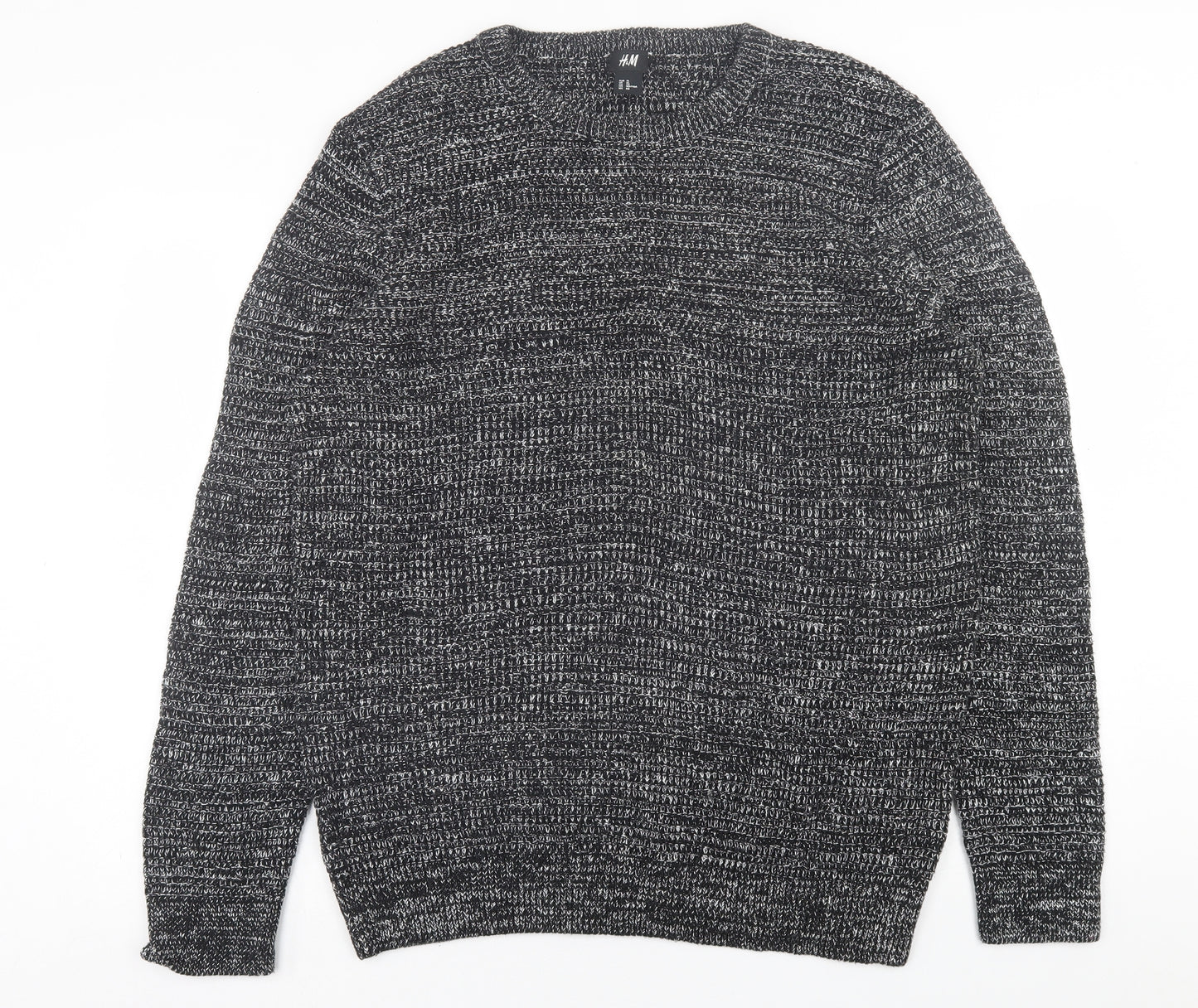 H&M Mens Black Crew Neck  Cotton Pullover Jumper Size XL