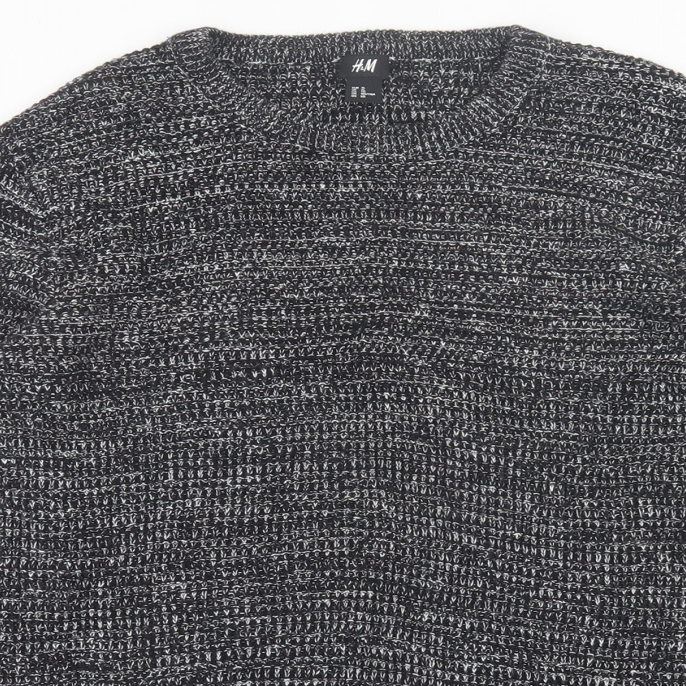 H&M Mens Black Crew Neck  Cotton Pullover Jumper Size XL
