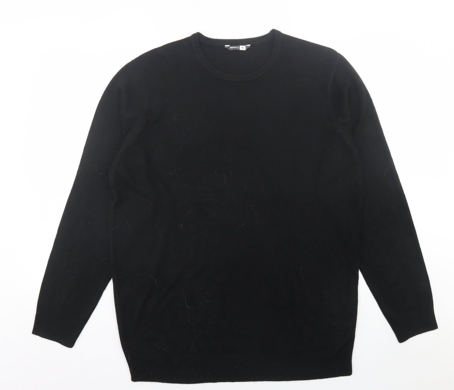 pep&Co Womens Black Crew Neck  Acrylic Pullover Jumper Size XL