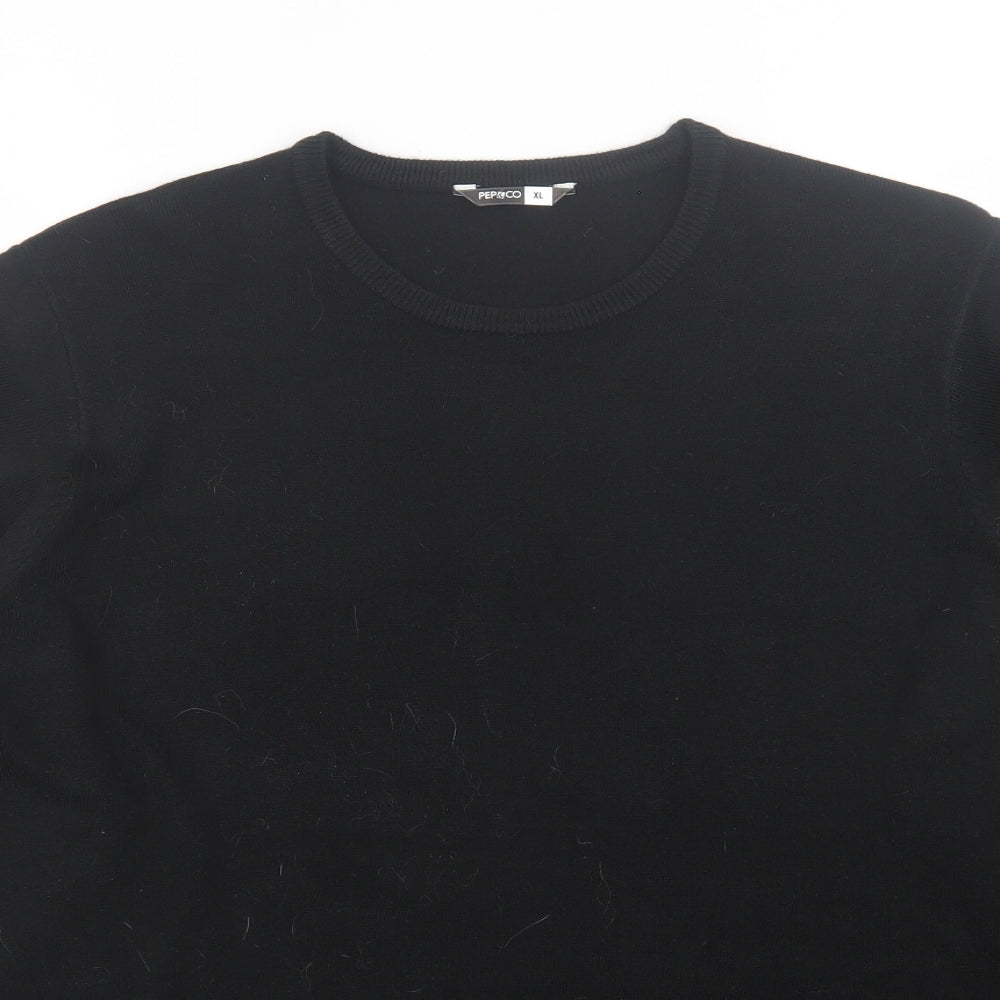pep&Co Womens Black Crew Neck  Acrylic Pullover Jumper Size XL
