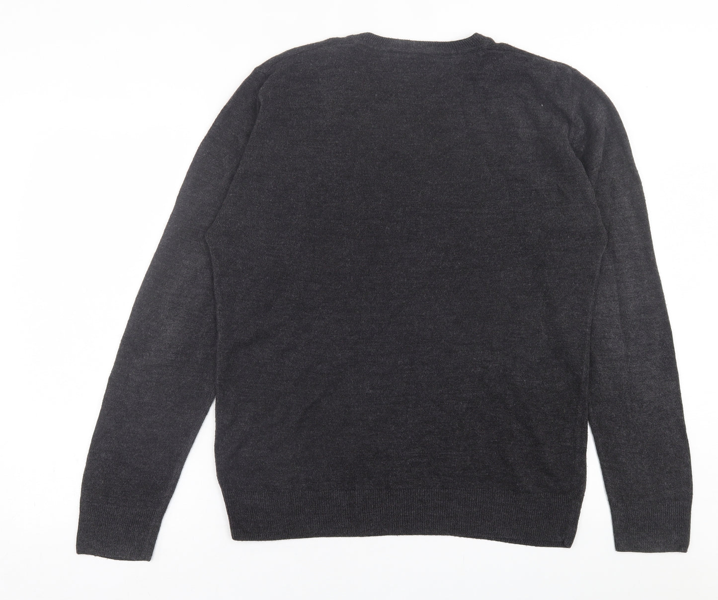 Easy Mens Grey V-Neck  Acrylic Pullover Jumper Size L