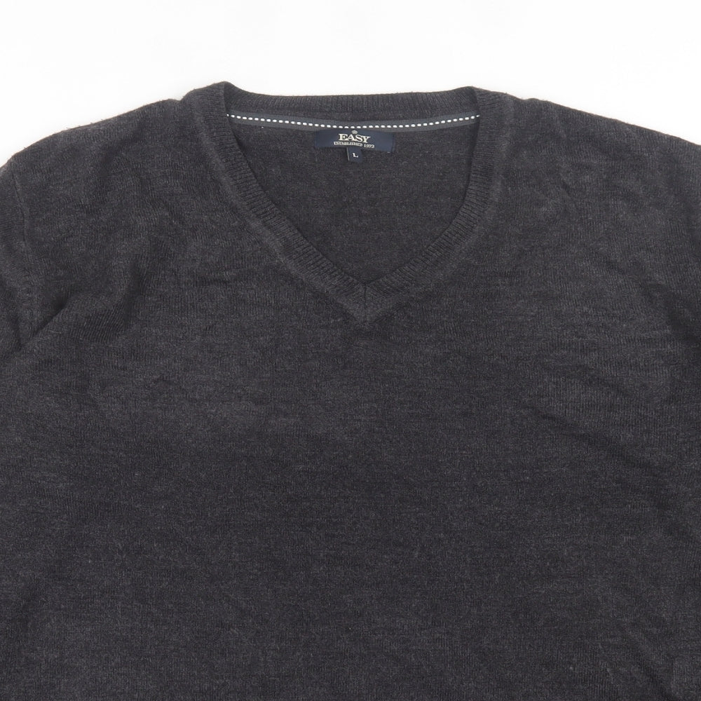 Easy Mens Grey V-Neck  Acrylic Pullover Jumper Size L