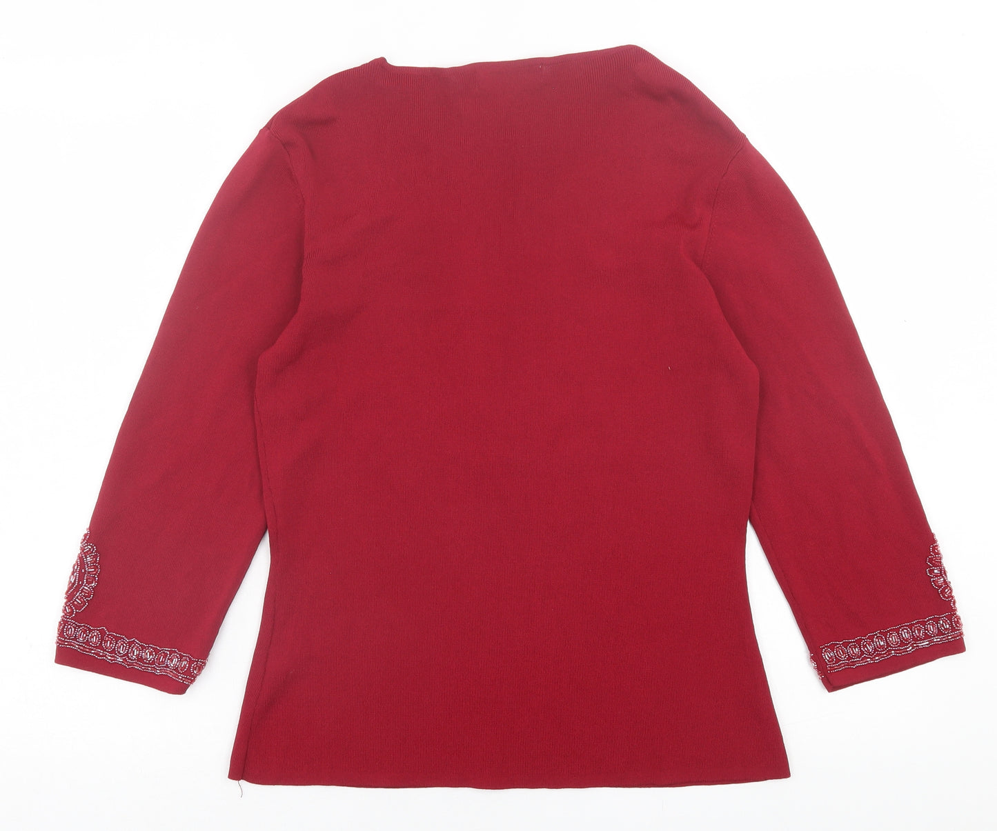 M&Co Womens Red V-Neck  Viscose Pullover Jumper Size M