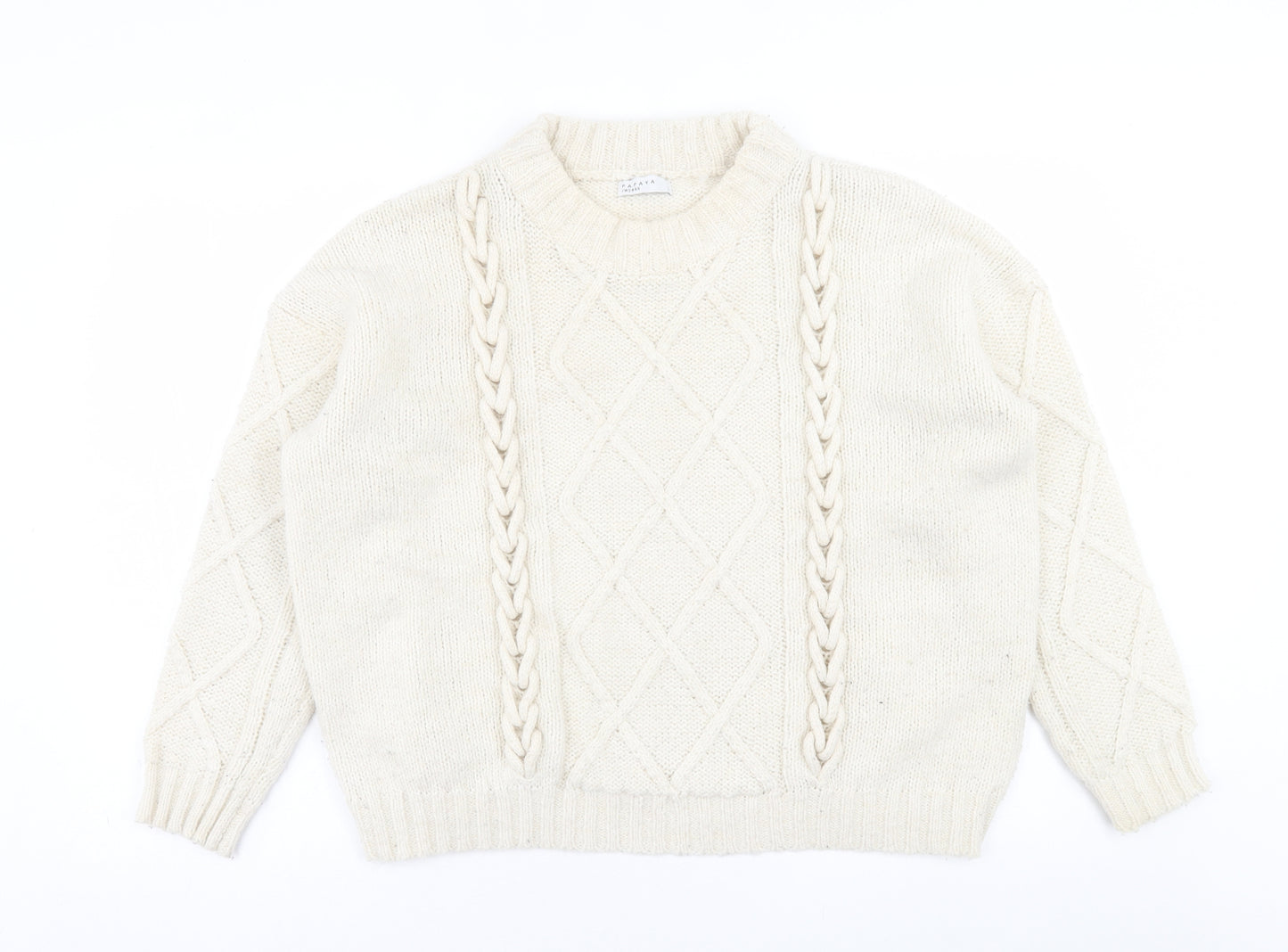 Papaya Womens Ivory Crew Neck  Acrylic Pullover Jumper Size L