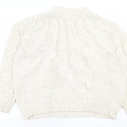 Papaya Womens Ivory Crew Neck  Acrylic Pullover Jumper Size L