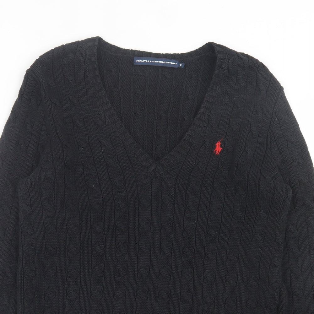 Ralph Lauren Womens Black V-Neck  Cotton Pullover Jumper Size M