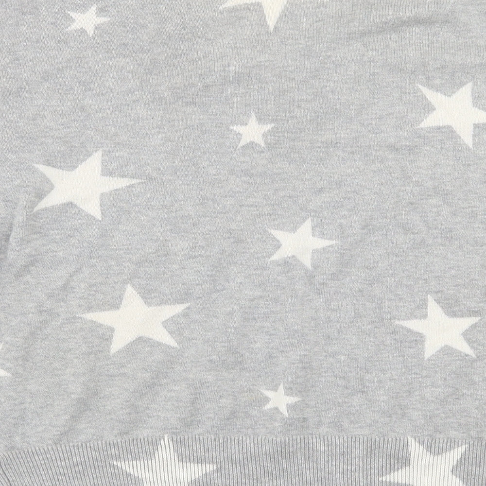 Marks and Spencer Womens Grey V-Neck Geometric Cotton Pullover Jumper Size S