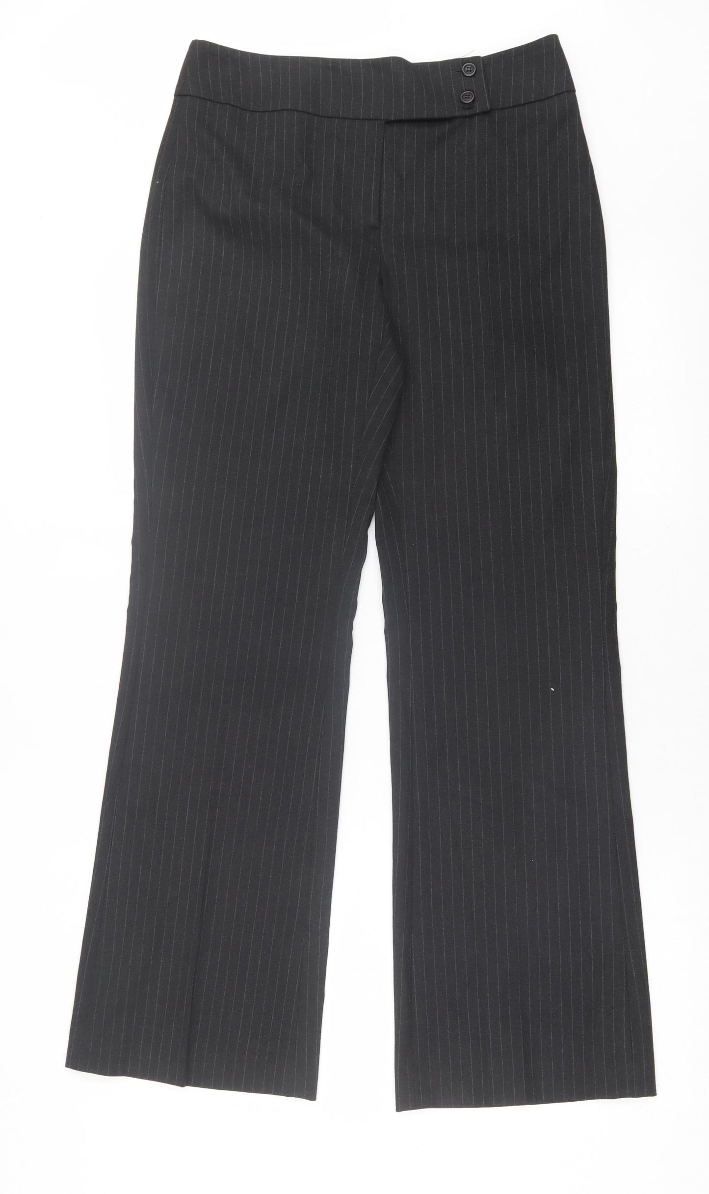 AMARANTO Womens Black Striped Polyester Trousers  Size 10 L32 in Regular Button