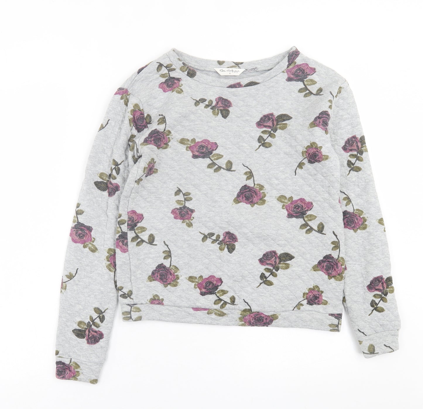 Miss Selfridge Womens Grey Floral Cotton Pullover Sweatshirt Size 6  Pullover