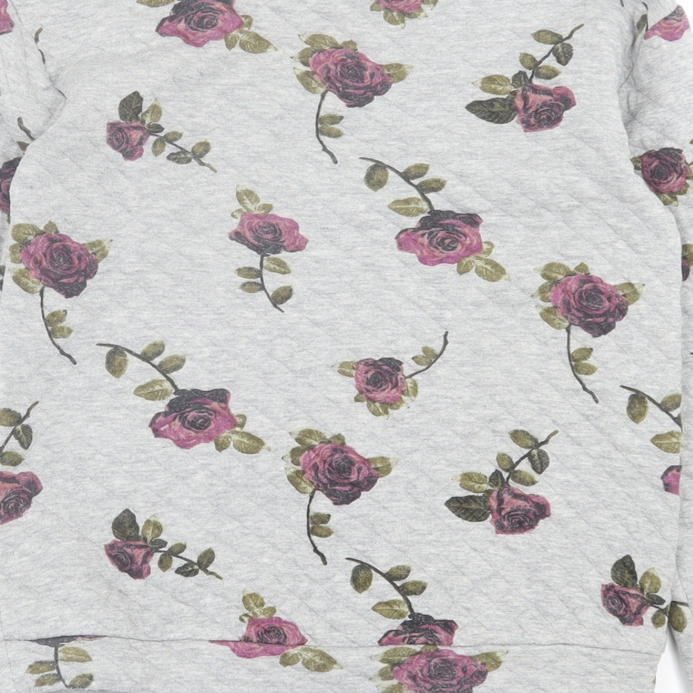 Miss Selfridge Womens Grey Floral Cotton Pullover Sweatshirt Size 6  Pullover