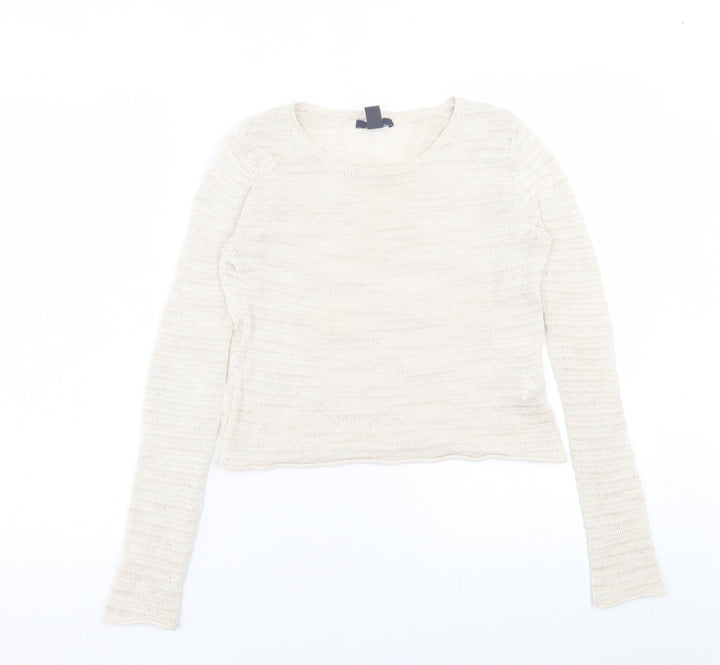 Gap Womens Beige Crew Neck Cotton Pullover Jumper Size XS