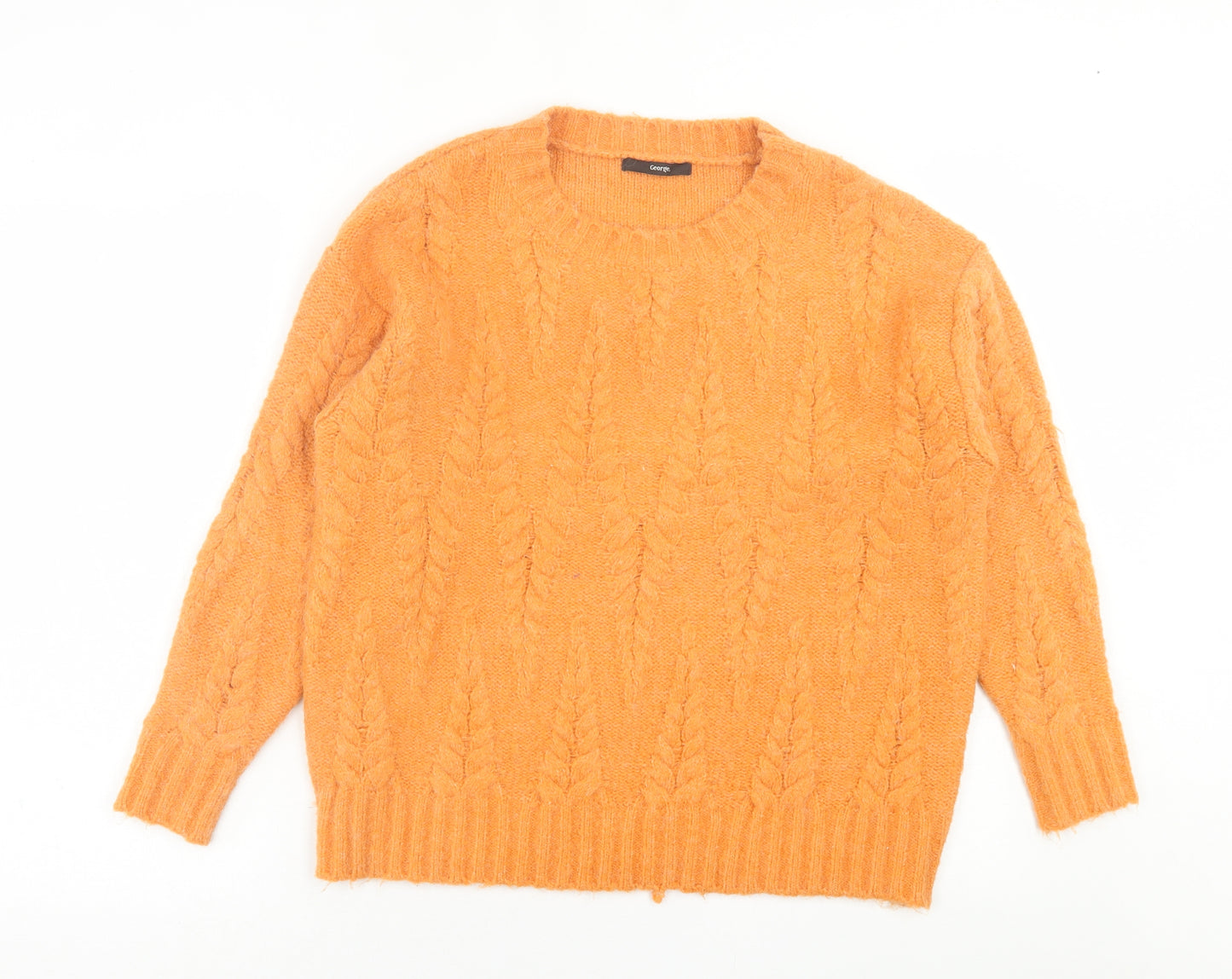 George Womens Orange Crew Neck  Acrylic Pullover Jumper Size S