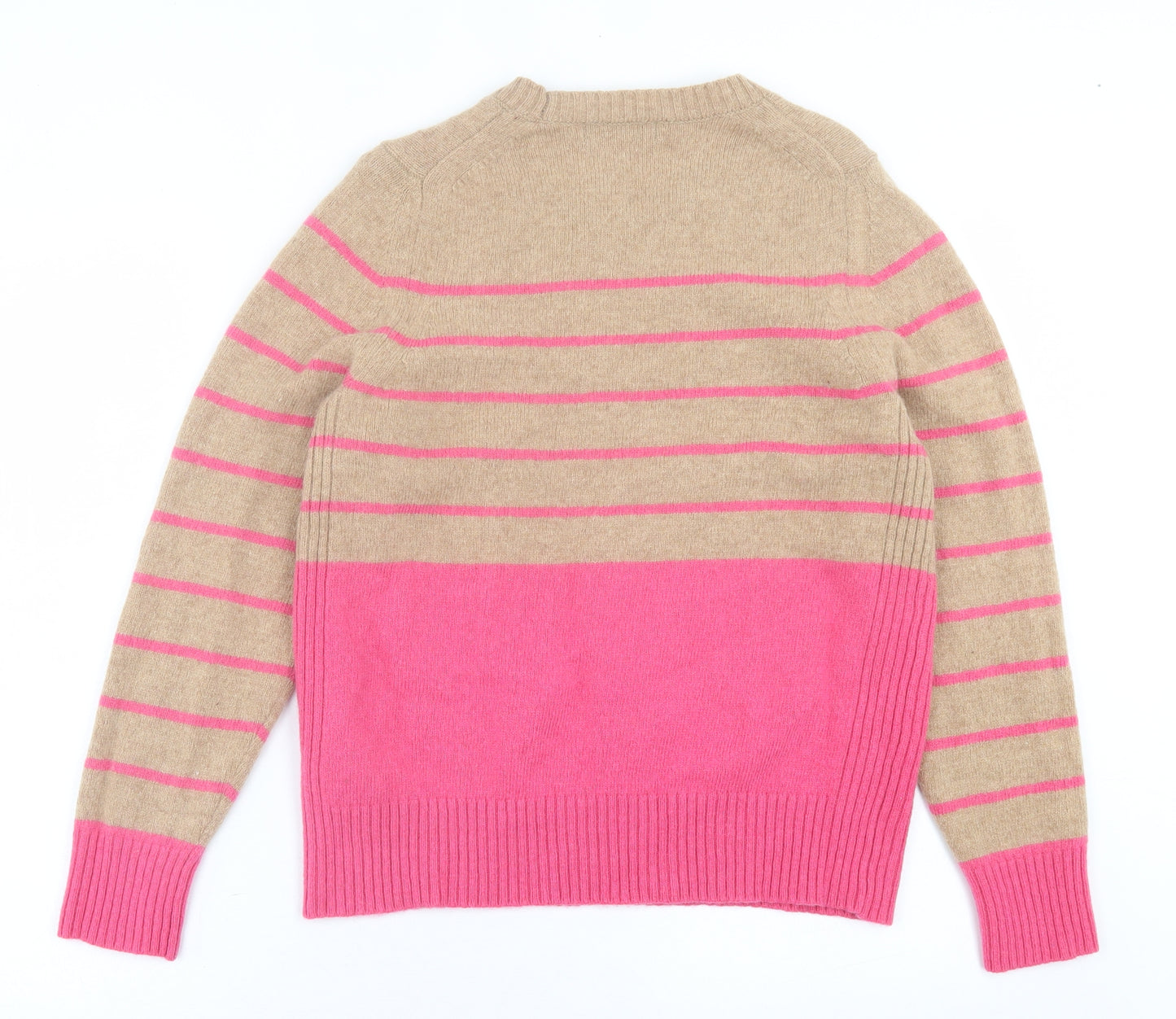 Marks and Spencer Womens Brown Crew Neck Striped Wool Pullover Jumper Size 16