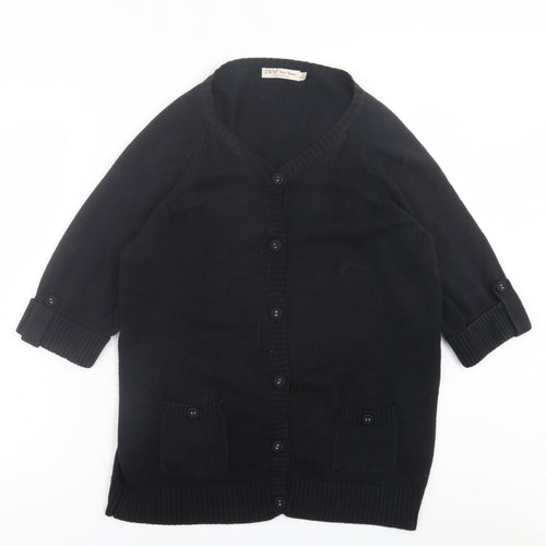 EWM Womens Black V-Neck  Cotton Cardigan Jumper Size L