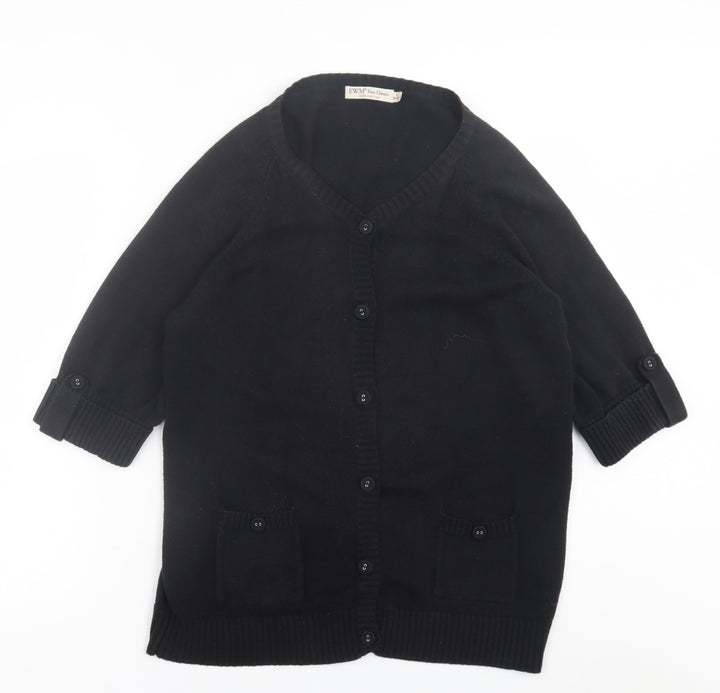 EWM Womens Black V-Neck Cotton Cardigan Jumper Size L
