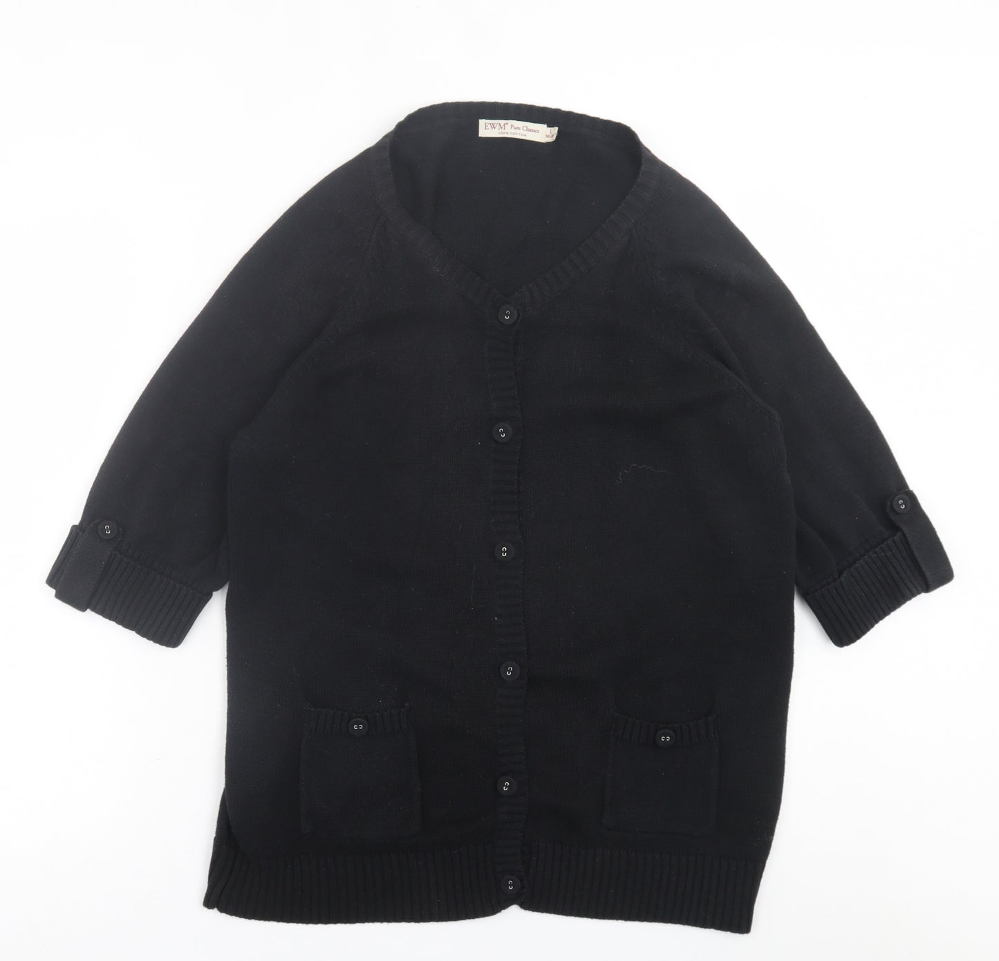 EWM Womens Black V-Neck  Cotton Cardigan Jumper Size L