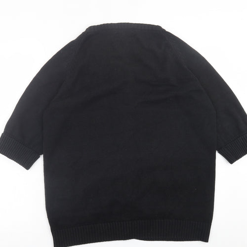 EWM Womens Black V-Neck  Cotton Cardigan Jumper Size L