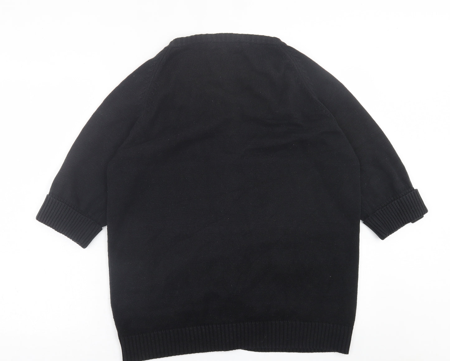 EWM Womens Black V-Neck  Cotton Cardigan Jumper Size L