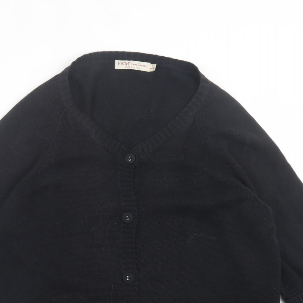 EWM Womens Black V-Neck  Cotton Cardigan Jumper Size L