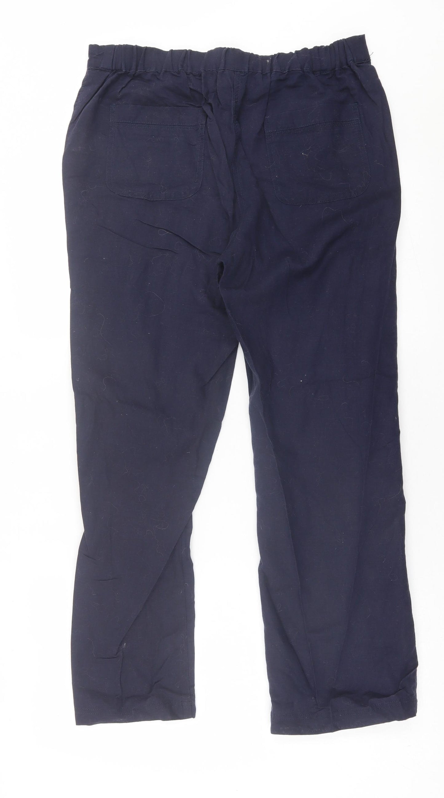 Cotton Traders Womens Blue  Linen Cropped Trousers Size 12 L27 in Regular Tie