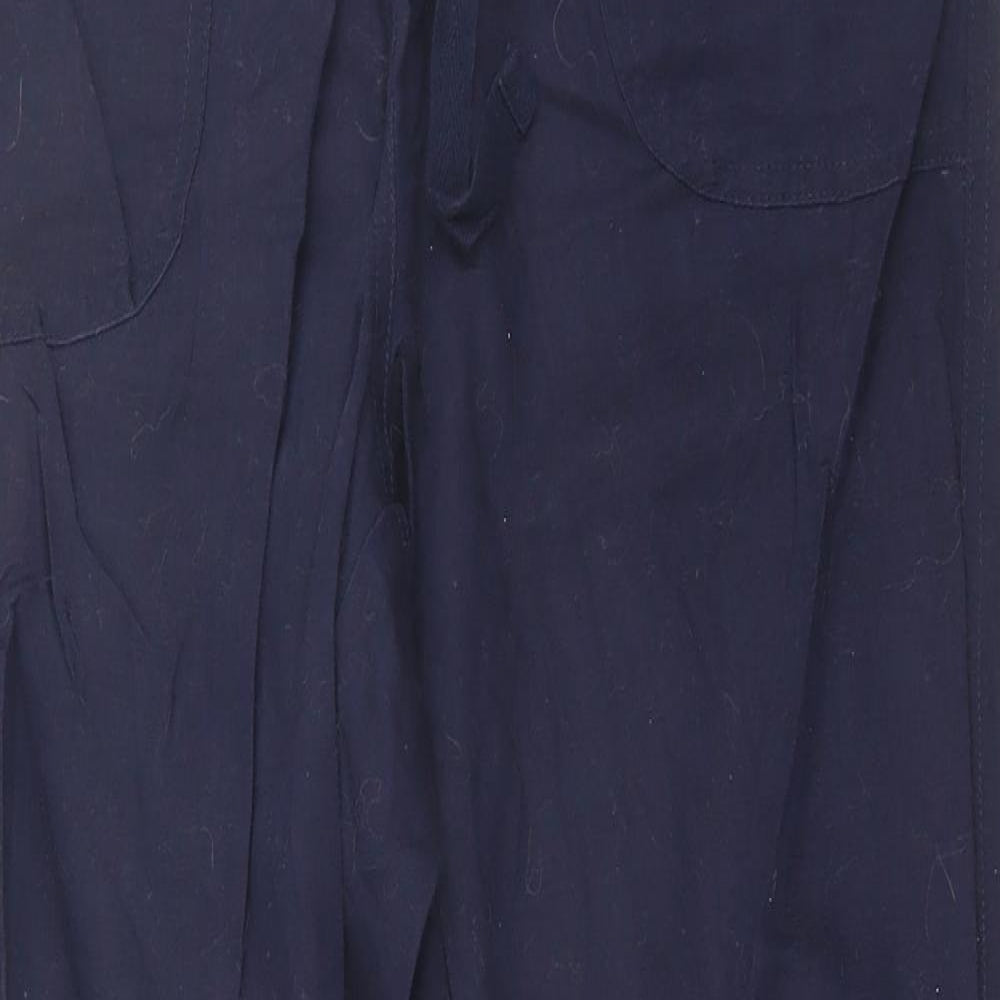 Cotton Traders Womens Blue  Linen Cropped Trousers Size 12 L27 in Regular Tie