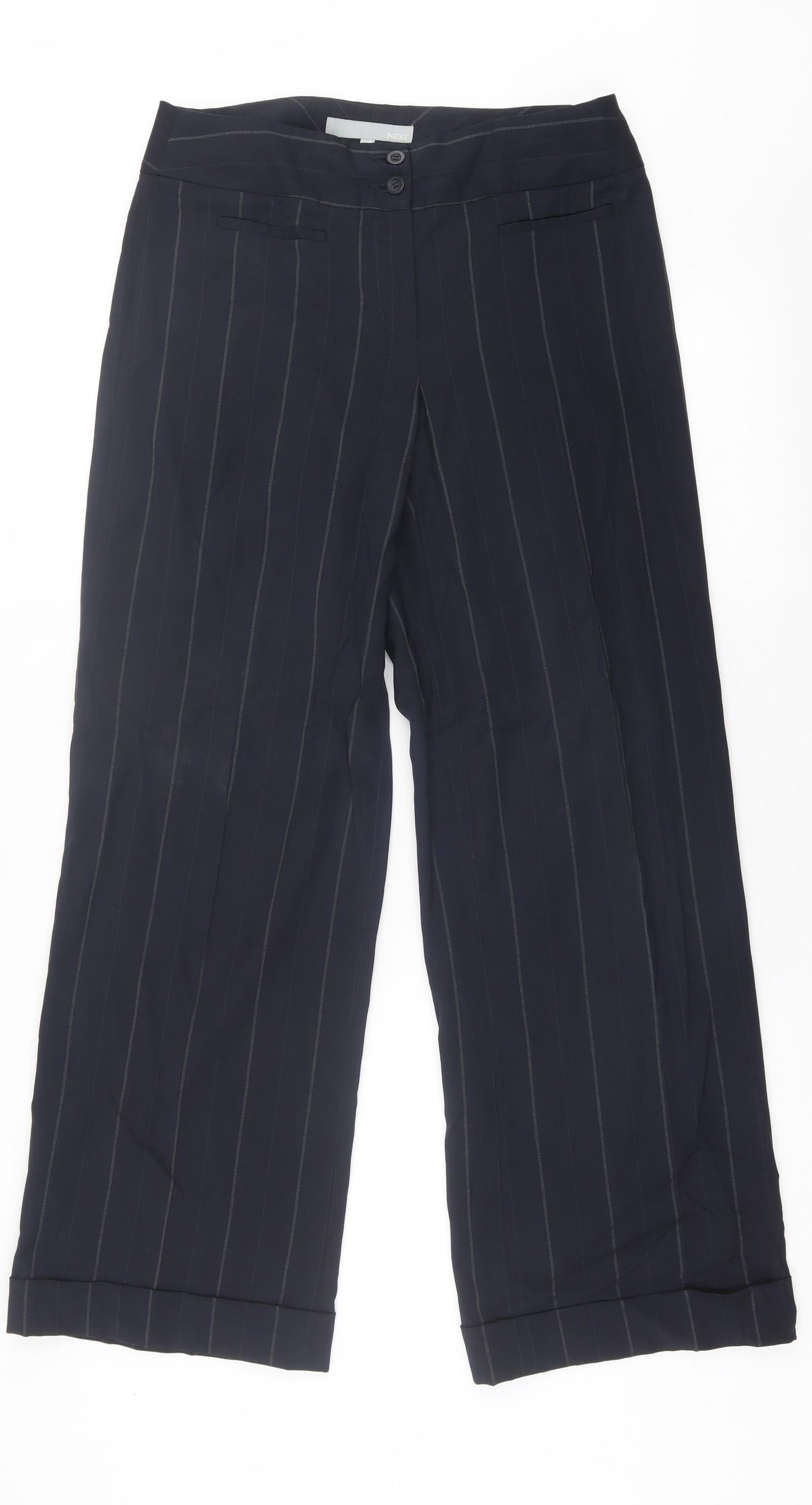 NEXT Womens Blue Striped Wool Trousers  Size 12 L30 in Regular Button