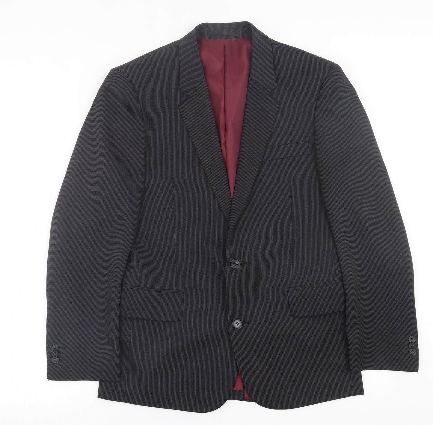 Taylor & Wright Mens Black Striped Polyester Jacket Suit Jacket Size 36