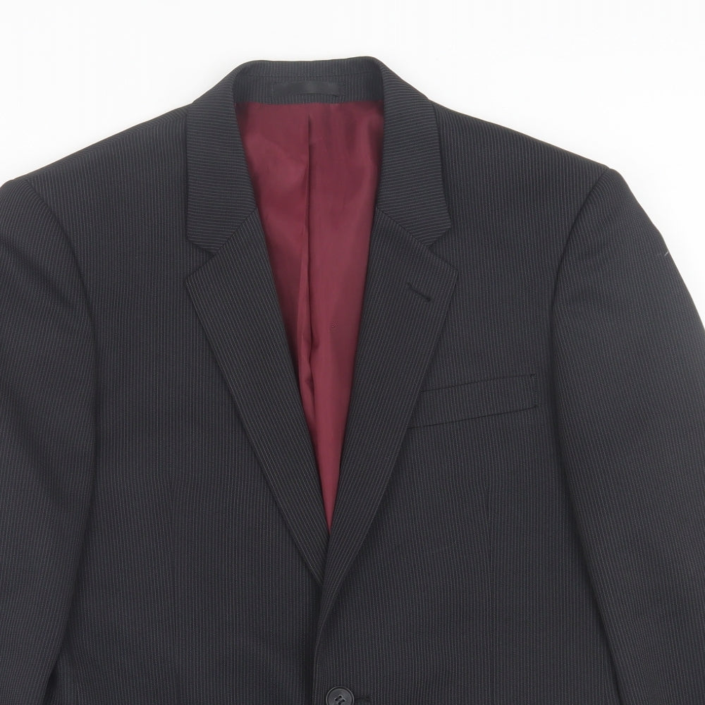 Taylor & Wright Mens Black Striped Polyester Jacket Suit Jacket Size 36