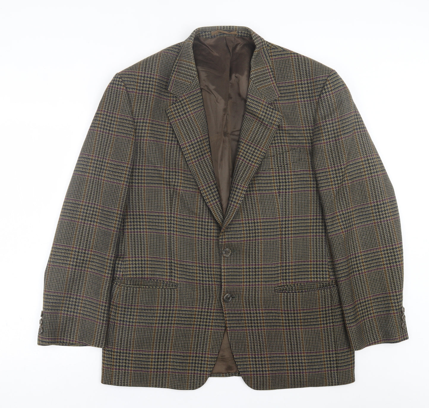 St. Michael Mens Brown Plaid Wool Jacket Suit Jacket Size 40