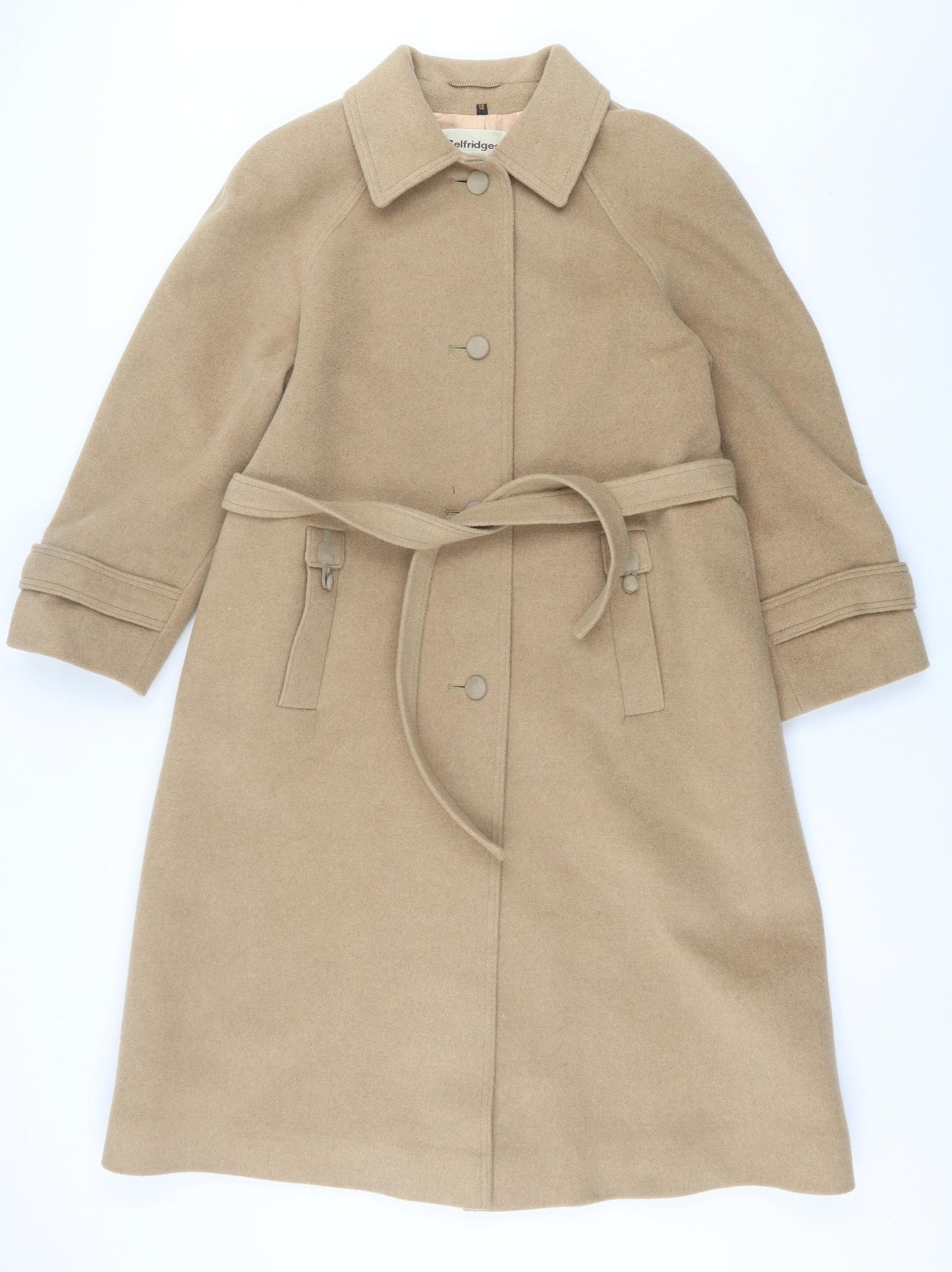 Selfridges Womens Brown   Overcoat Coat Size 12  Button