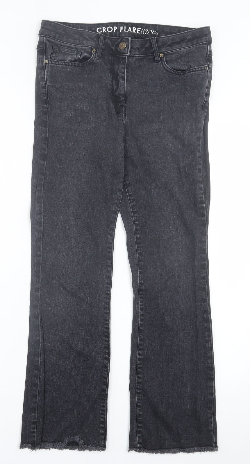 NEXT Womens Black  Cotton Cropped Jeans Size 10 L25 in Regular Button - crop flare