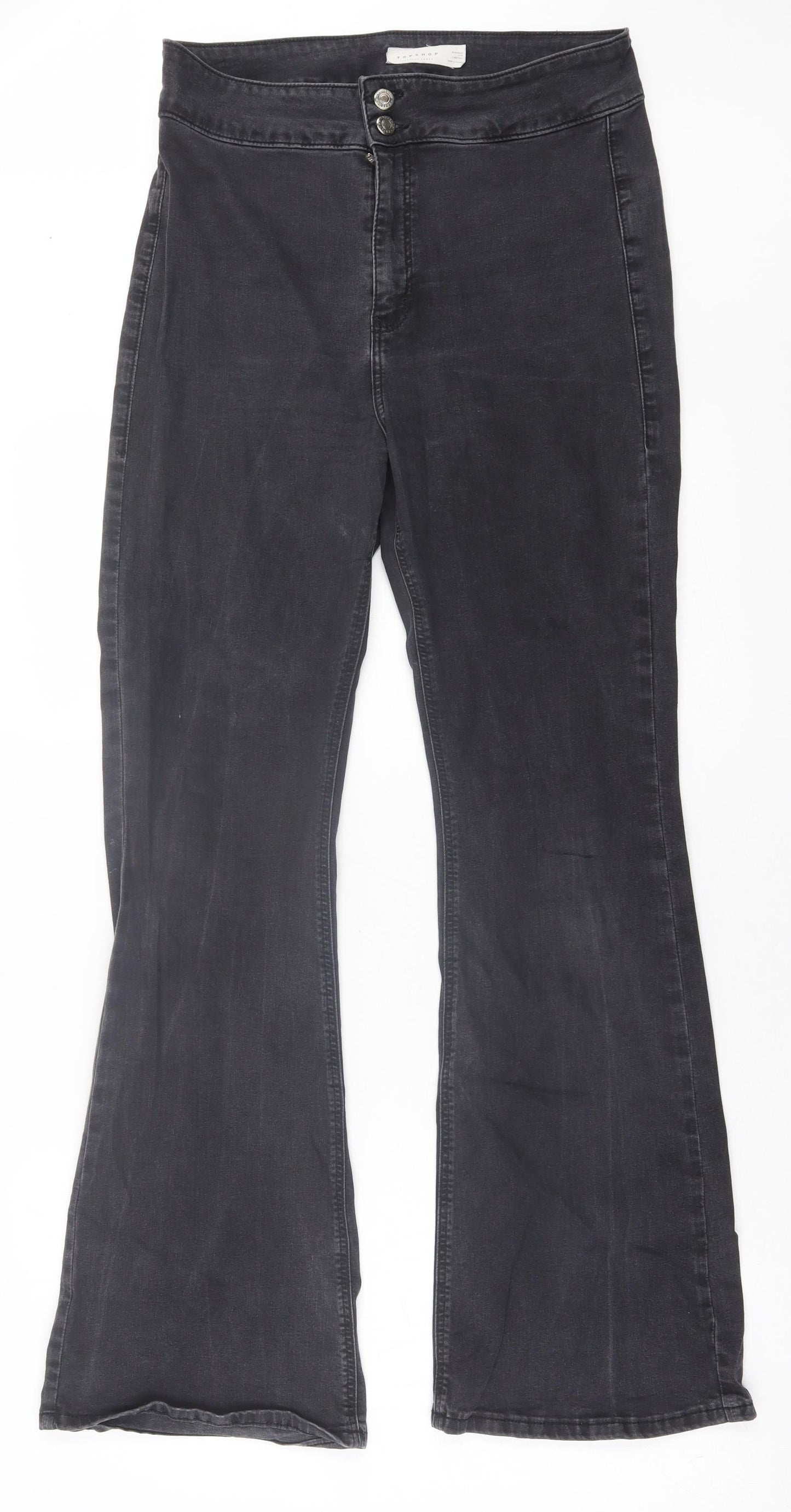 Topshop Womens Black  Cotton Flared Jeans Size 34 in L30 in Regular Button