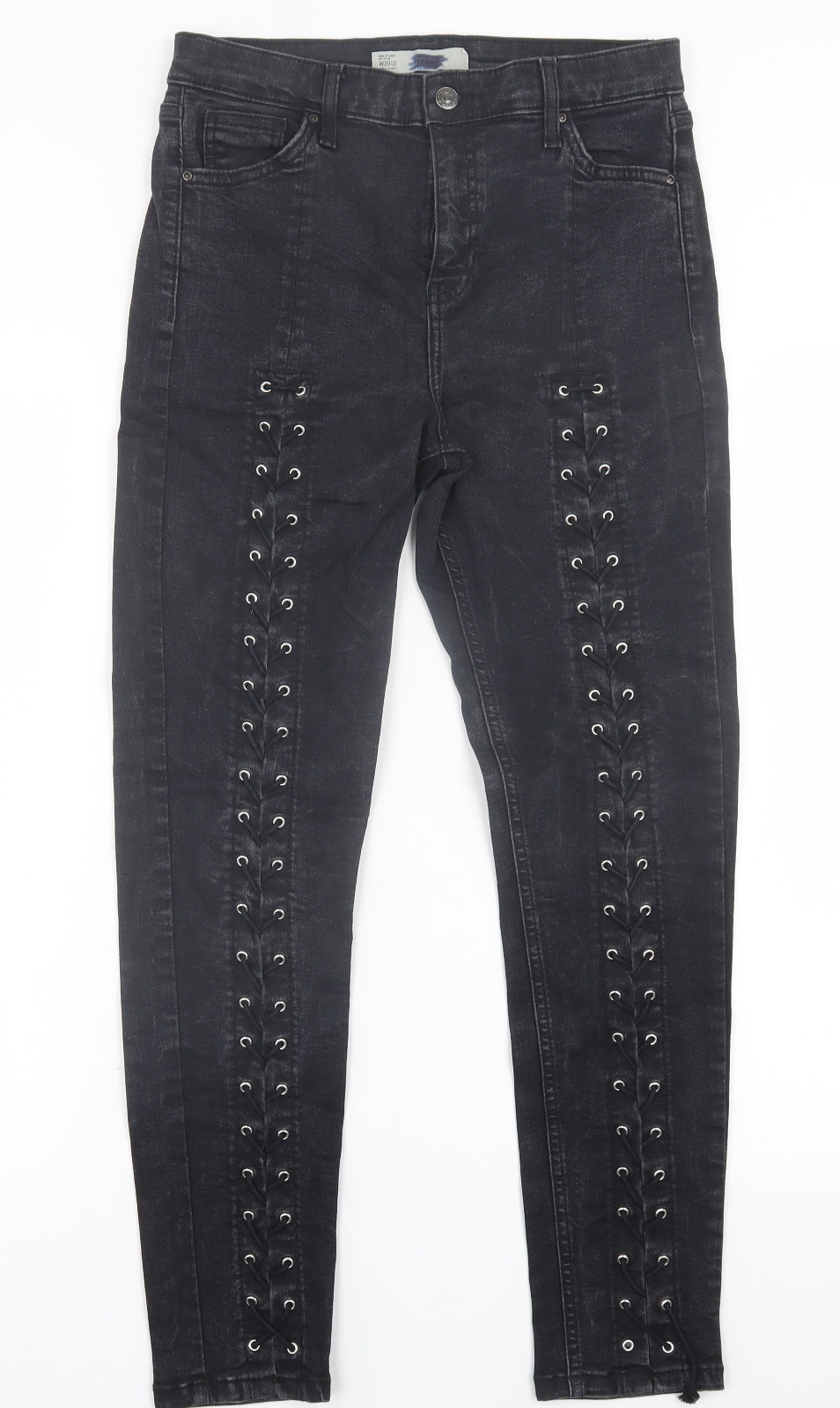 Topshop Womens Black  Cotton Skinny Jeans Size 30 in L32 in Regular Button