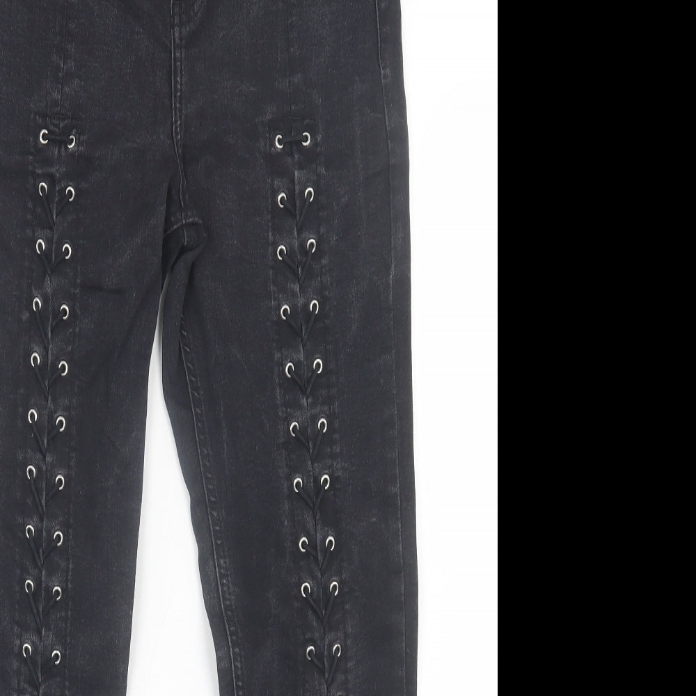 Topshop Womens Black  Cotton Skinny Jeans Size 30 in L32 in Regular Button