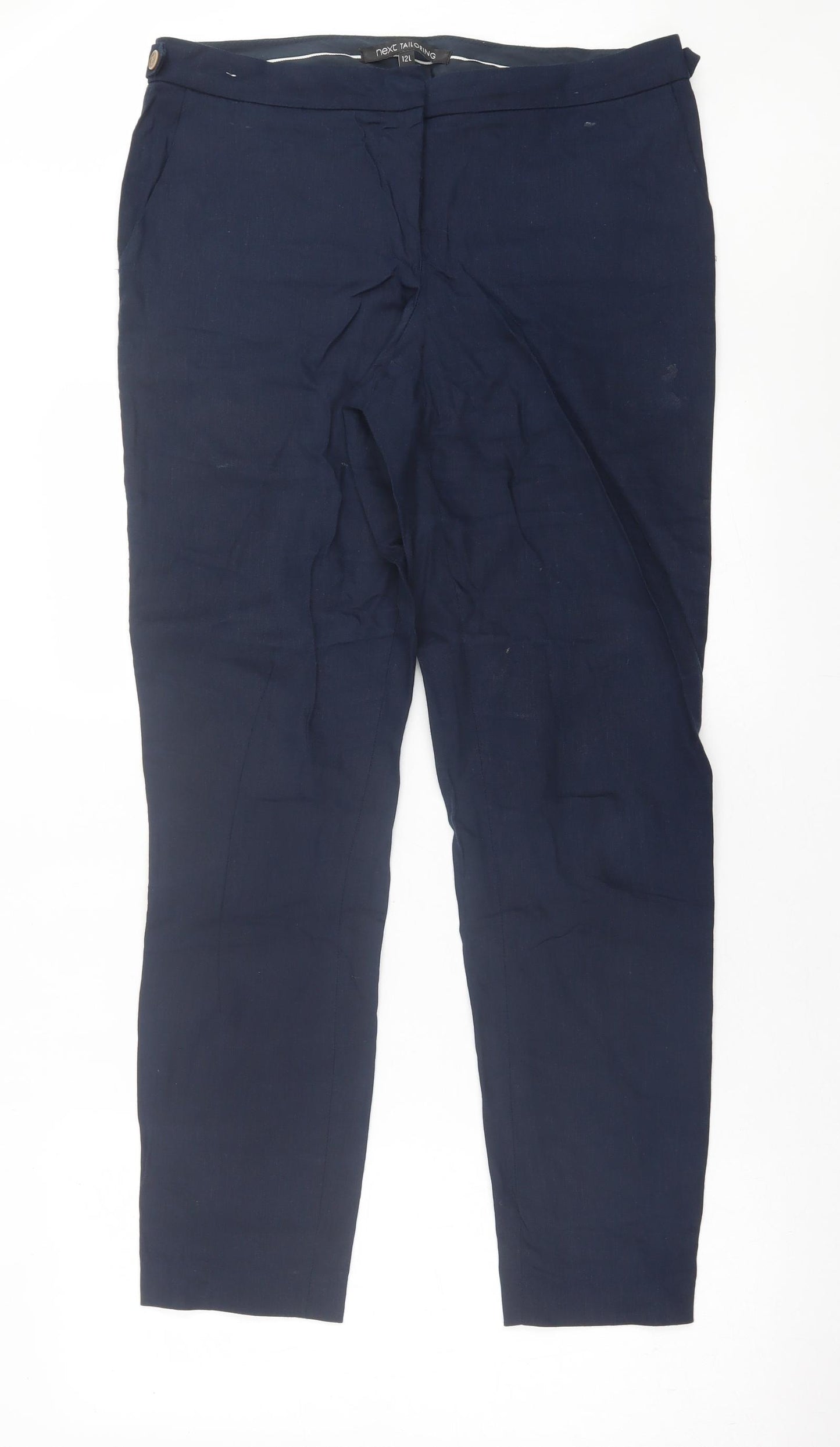 NEXT Womens Blue  Linen Trousers  Size 12 L32 in Regular Hook & Eye