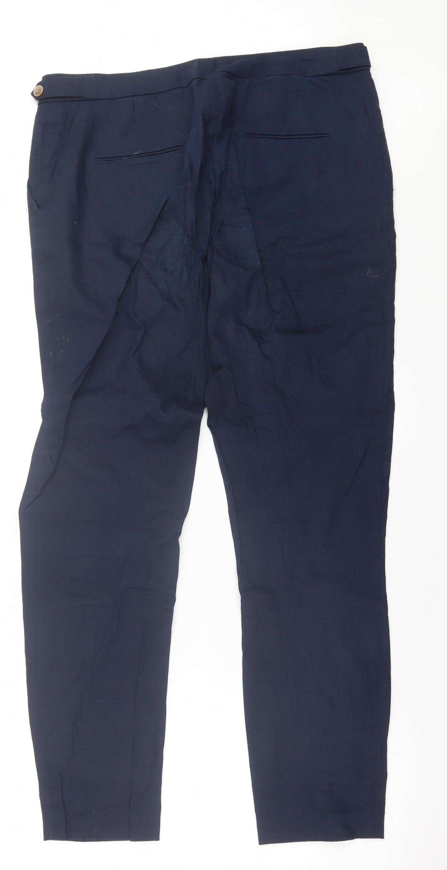 NEXT Womens Blue  Linen Trousers  Size 12 L32 in Regular Hook & Eye