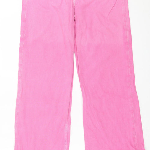 Zara Womens Pink  Cotton Flared Jeans Size 10 L33 in Regular Button