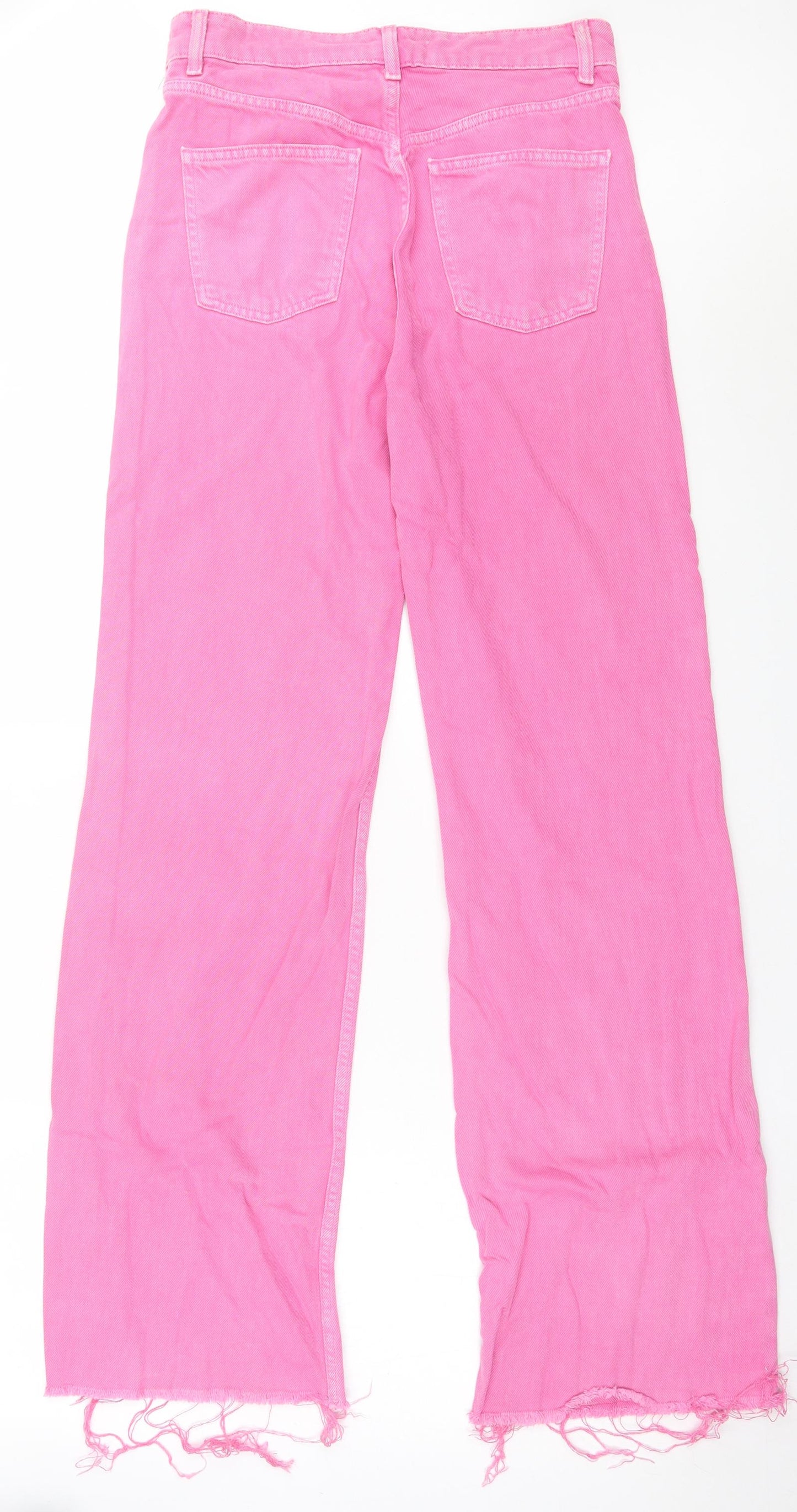 Zara Womens Pink  Cotton Flared Jeans Size 10 L33 in Regular Button