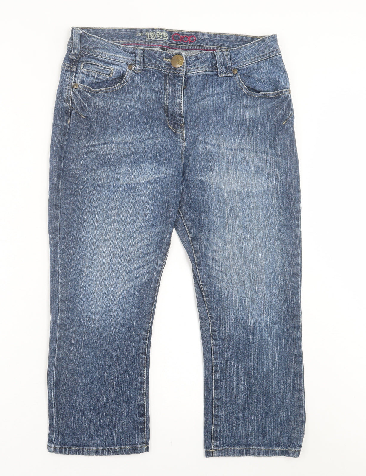 South Womens Blue  Cotton Cropped Jeans Size 14 L21 in Regular Button